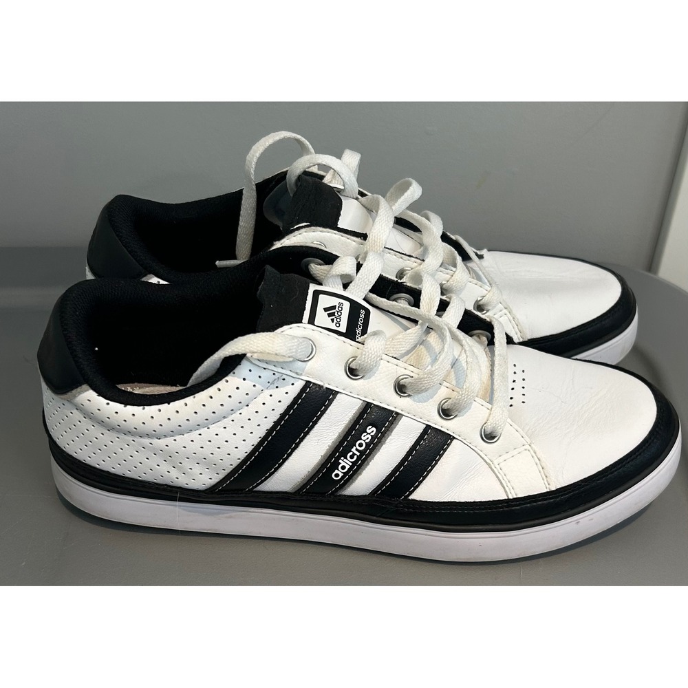 Adidas Adicross Mens Spikeless Golf Shoes White Black Leather Q47044 Size 10.5